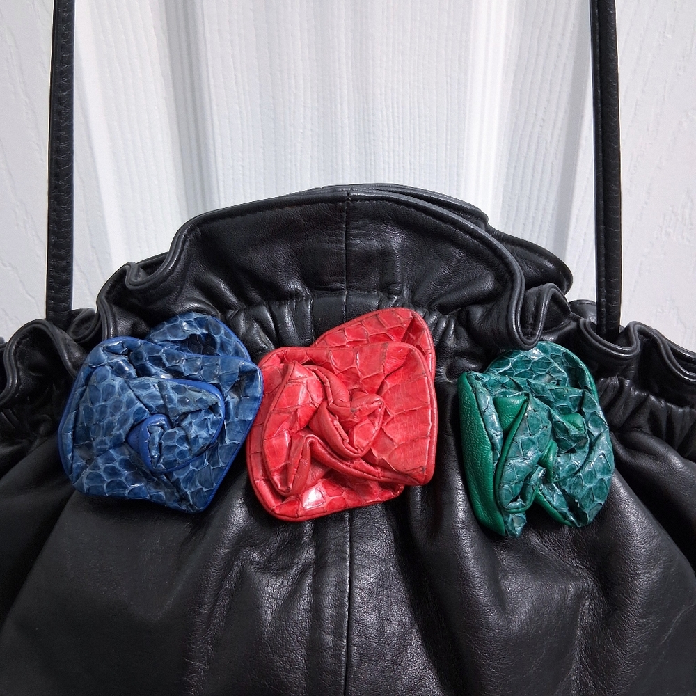 Vintage Viva Of California Bags Leather Roses Snakeskin trim Crossbody - Picture 13 of 16